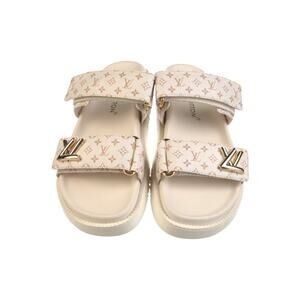 Louis Vuitton Beige Gold Signature LV Logo Sandals 38.5 sz